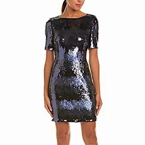 Tahari navy sequinned dress